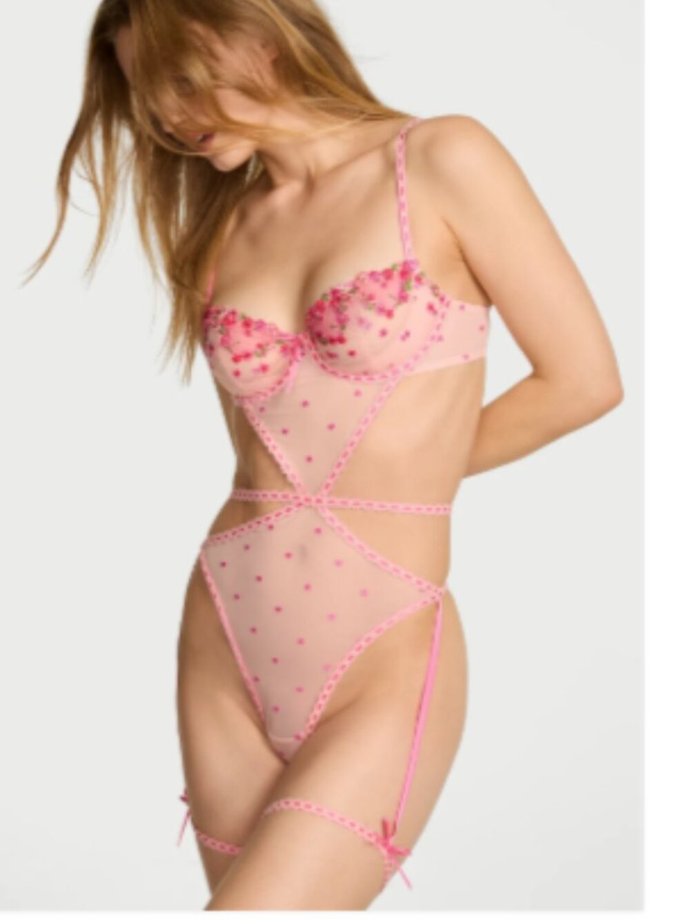 Victoria's Secret Dream Angels Unlined Hearts & Roses Embroidery Garter Teddy S